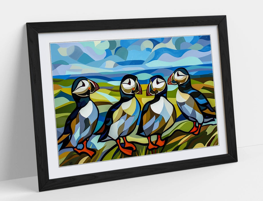 Framed Wall Art | Group of Puffins Seaside Coastal Home Decor Poster Print
