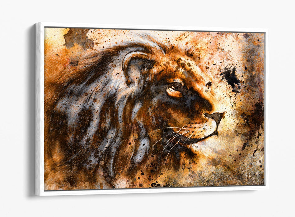 Rustic Canvas Wall Art - Lion Head Print | Handmade UK Float Effect Decor