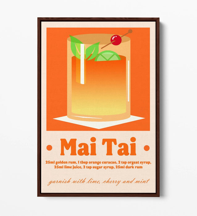Mai Tai Cocktail Poster - Vibrant Canvas Wall Art With Float Effect Frame