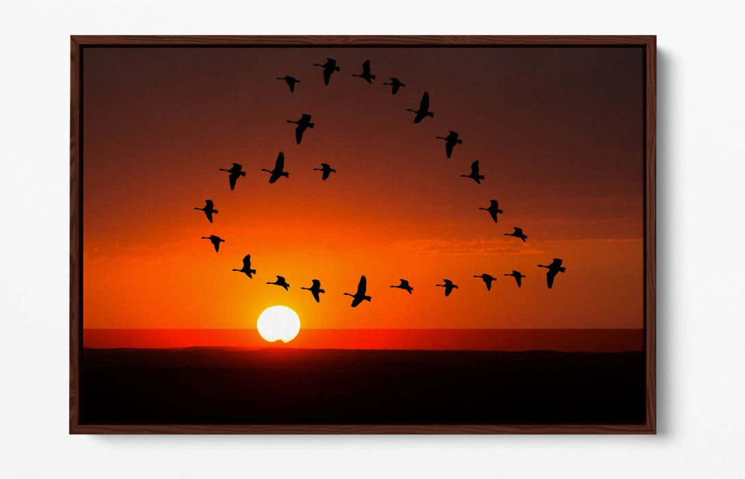 Canvas Wall Art - Heart Shaped Decor With Float Effect | Handmade Sunset Birds Print