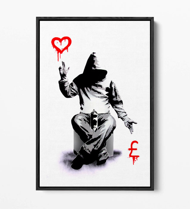 BANKSY, LOVE OR MONEY -FLOAT EFFECT CANVAS WALL ART PRINT ARTWORK- GRAFFITI