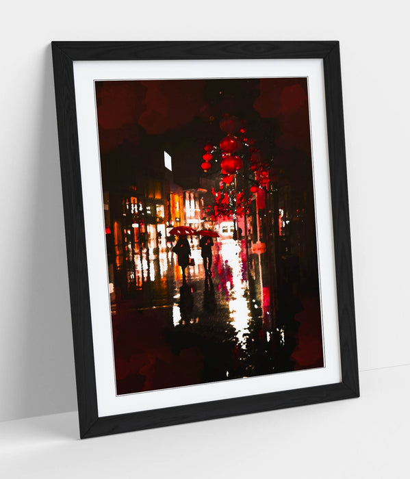 Framed Wall Art Poster - Umbrellas Night Art Print | Handmade UK Wall Decor