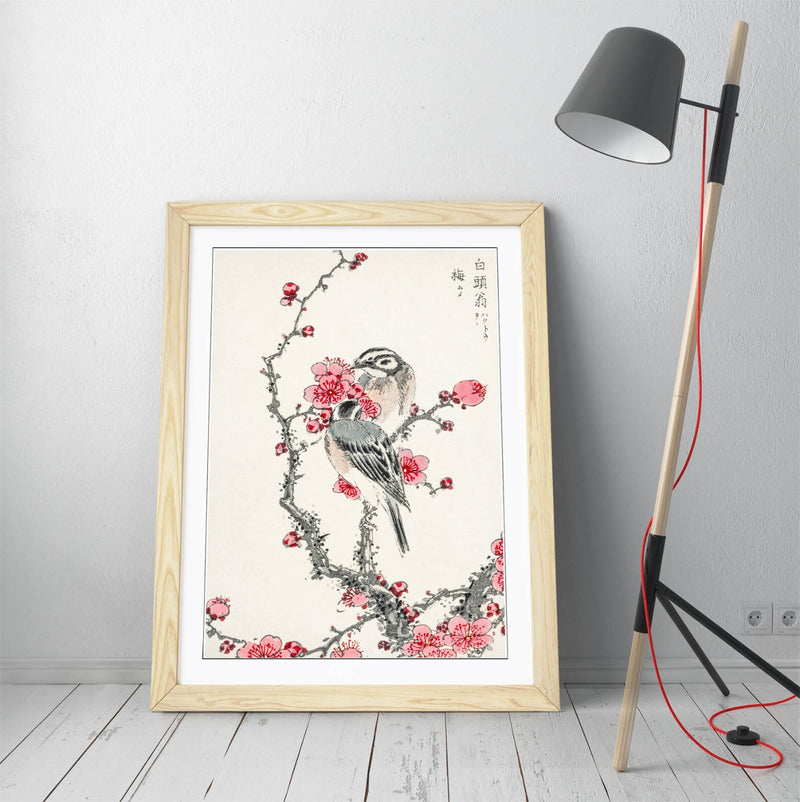 Framed Wall Art - Pine Bunting Print & Plum Tree Poster in Woodgrain Frame