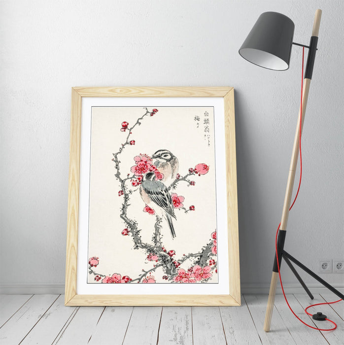 Framed Wall Art - Pine Bunting Print & Plum Tree Poster in Woodgrain Frame