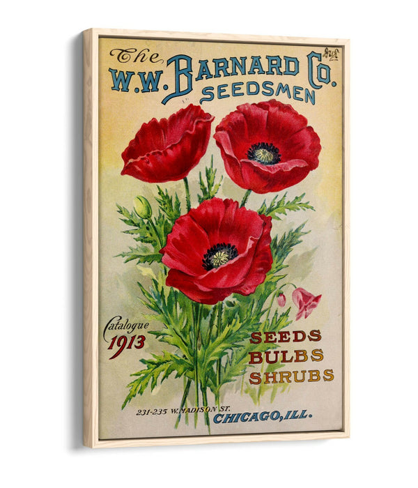 VINTAGE RETRO POPPY FLOWER POSTER -FLOAT EFFECT CANVAS ART PRINT