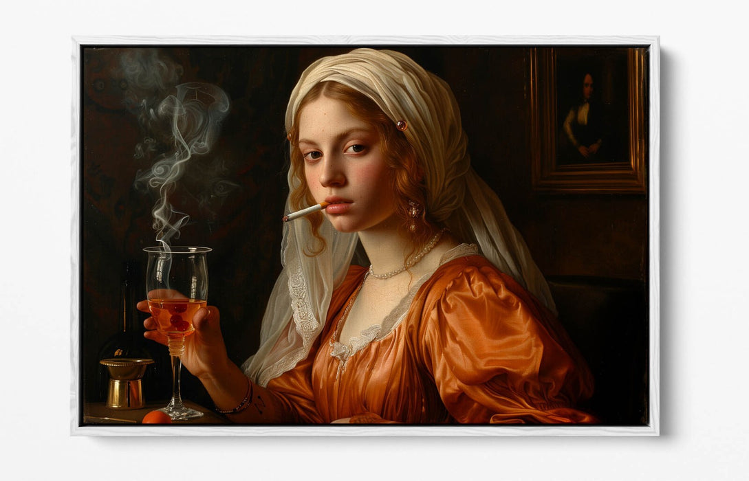 Renaissance Canvas Art – Woman Smoking Print | Float Effect Canvas Wall Art