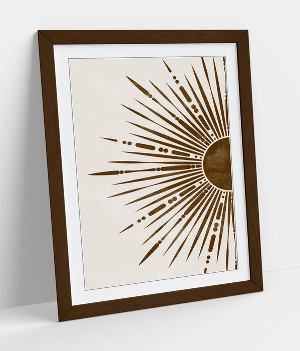 Boho Sun Wall Art – Bronze Boho Illustration Framed Art Print for Home Decor