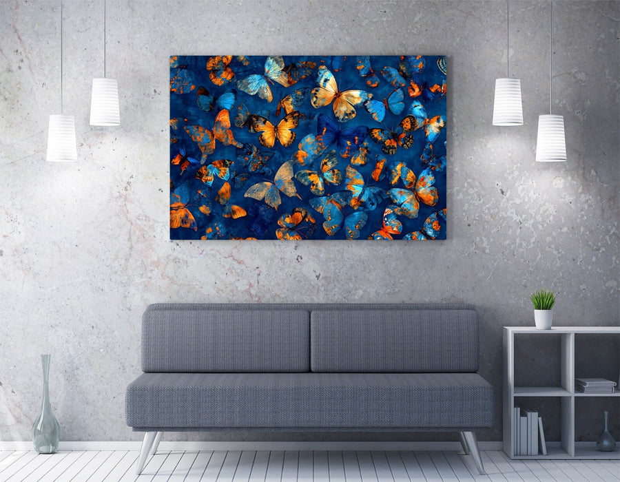 Butterflies Canvas Art - Orange Blue Butterflies on Archival Grade Canvas Print