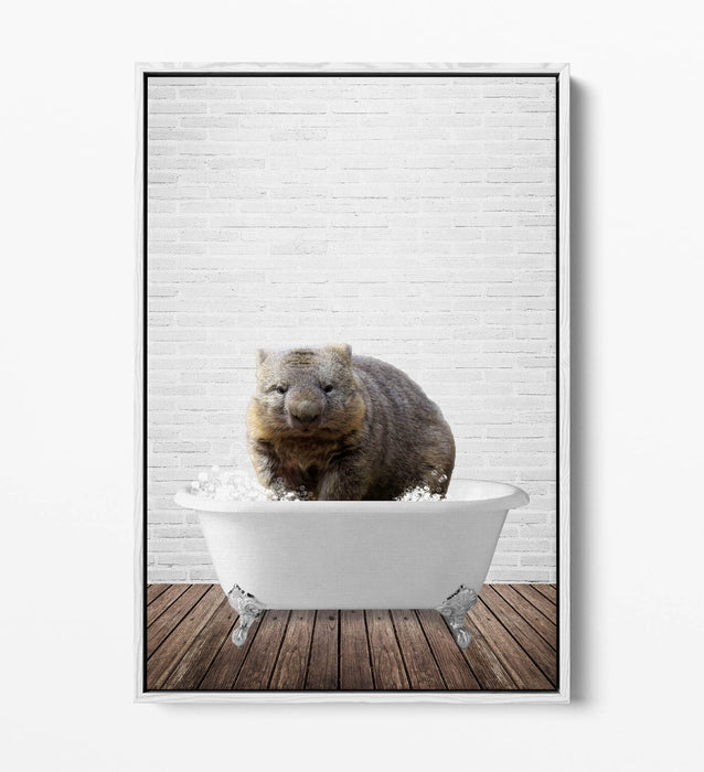 WOMBAT IN BATHTUB -QUIRKY BATHROOM FLOAT EFFECT CANVAS WALL ART FUNNY PRINT