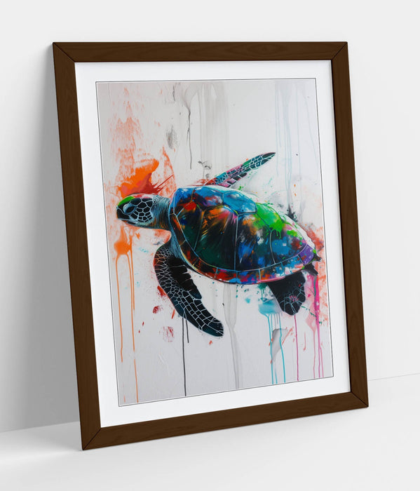Turtle Wall Art - Framed Splash Art Turtle Print | UK Handmade Frames, Matte Paper