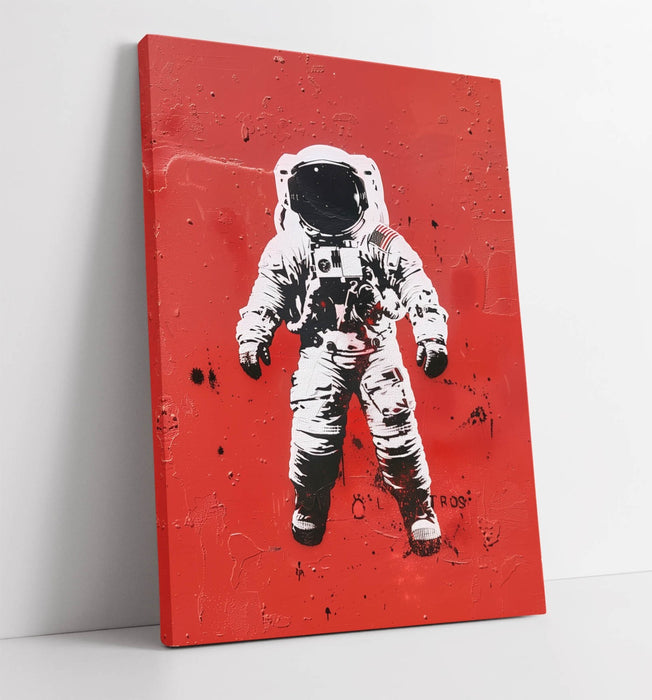 Astronaut Stencil Canvas – Graffiti Style Print on Red Background Art
