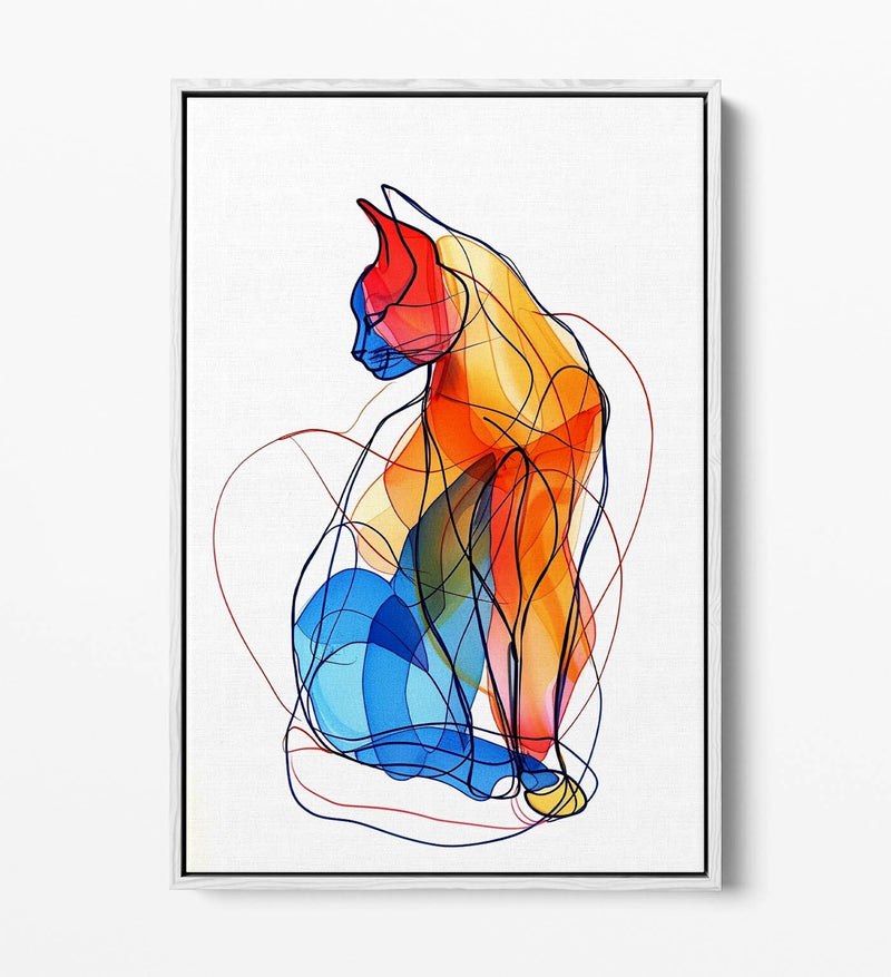 Abstract Cat Canvas - Handmade Float Effect Canvas Wall Art With Vibrant Color Print