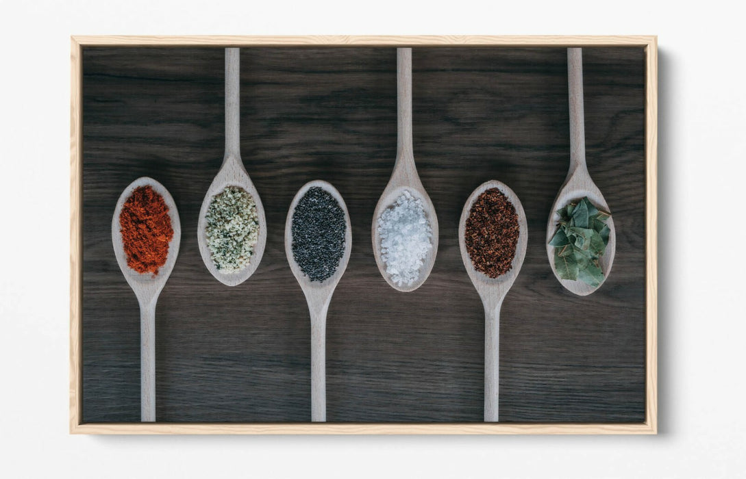 Canvas Wall Art - Kitchen Wall Decor With Herbs Spices In Green Red Float Effect