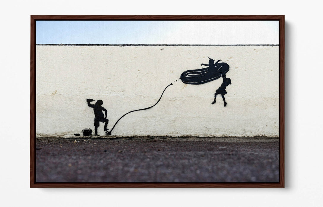 Banksy Canvas Art - Dinghy Graffiti Print On Float Effect Canvas | Handmade UK