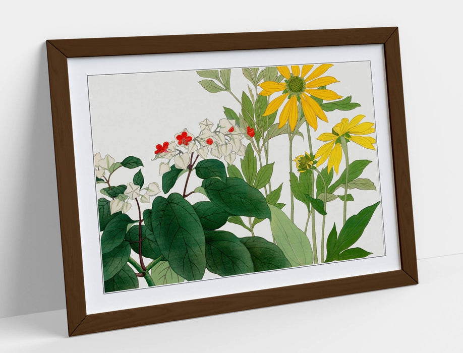 Framed Art Poster – KONAN TANIGAMI Botanical Wall Art Print with Natural Wood Frame