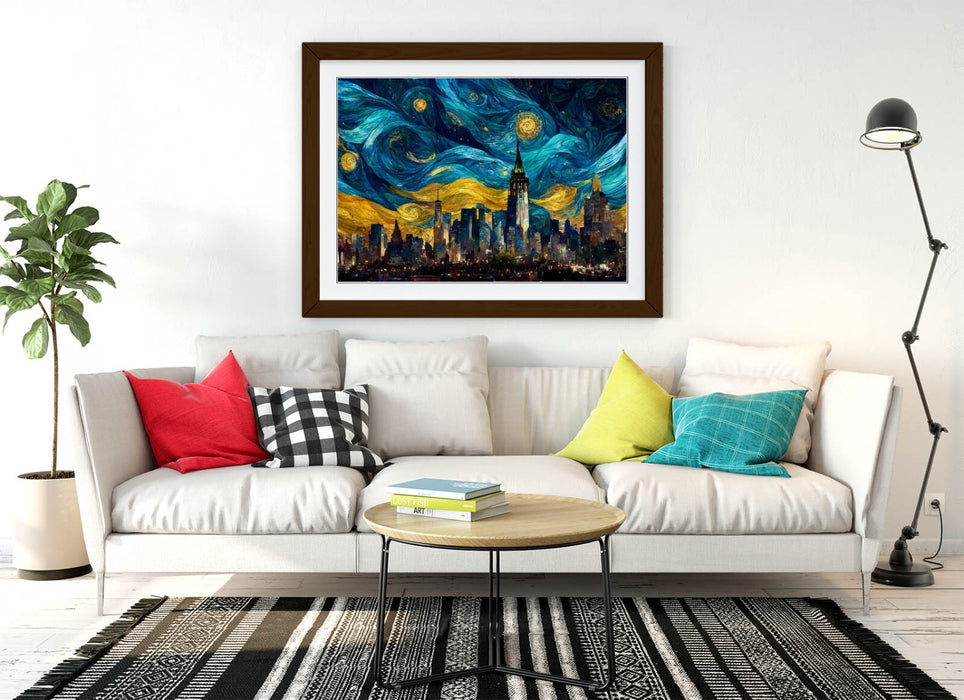 Van Gogh Starry Night Art - New York Landscape Framed Wall Art Poster Print