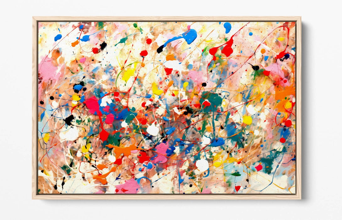 Float Effect Canvas Art – Multi Colour Pollock Style Abstract Wall Decor Print