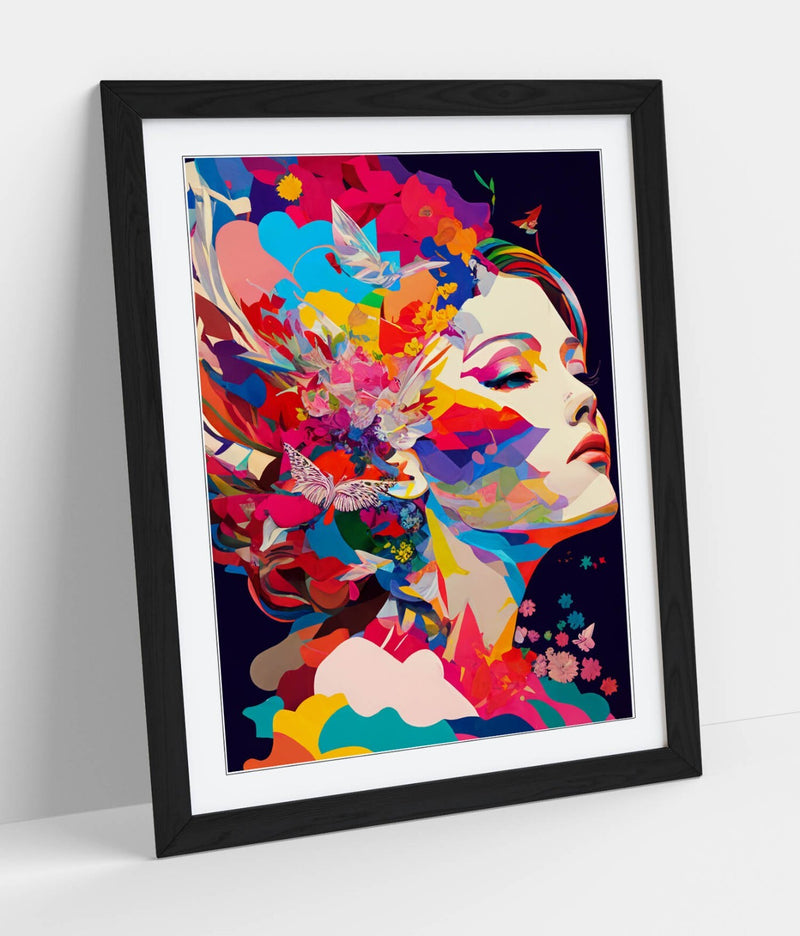Framed Wall Art - Multicolour Abstract Woman Art Print | Faux Wood Frame, Ready To Hang