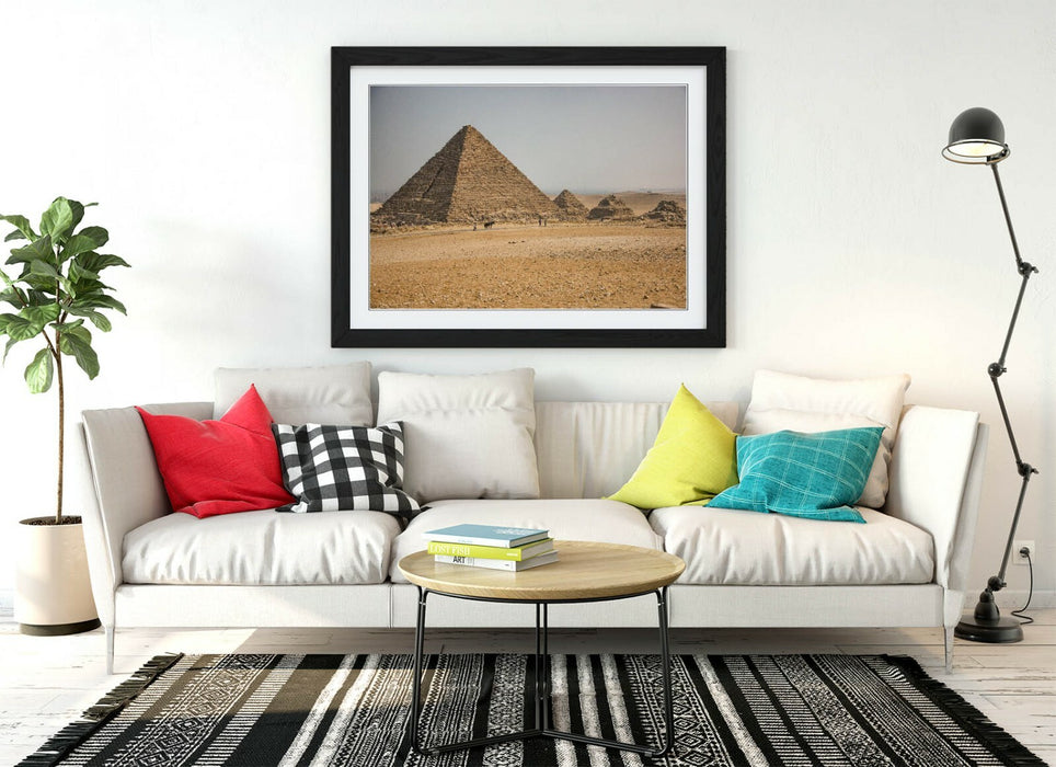 Pyramids of Giza Wall Art – Handmade Egypt Framed Print with Wood Grain Frame
