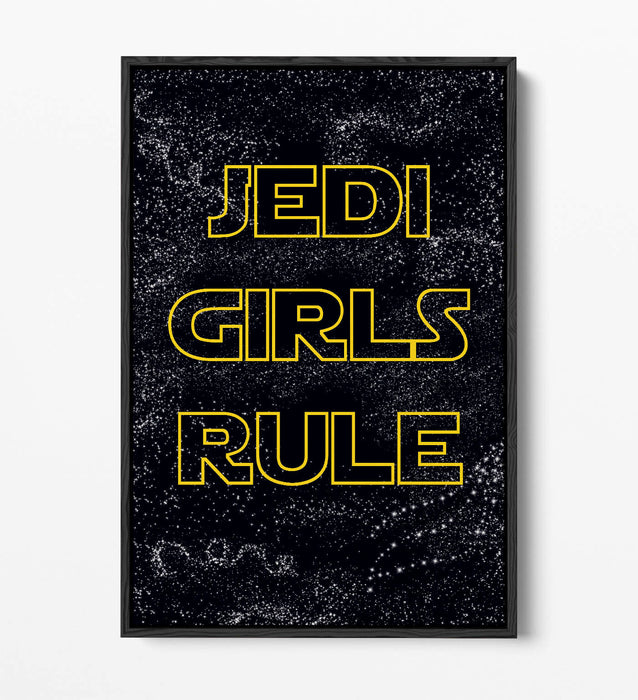"JEDI GIRLS RULE" STAR WARS STYLE QUOTE KIDS ROOM -FLOAT EFFECT CANVAS ART PRINT