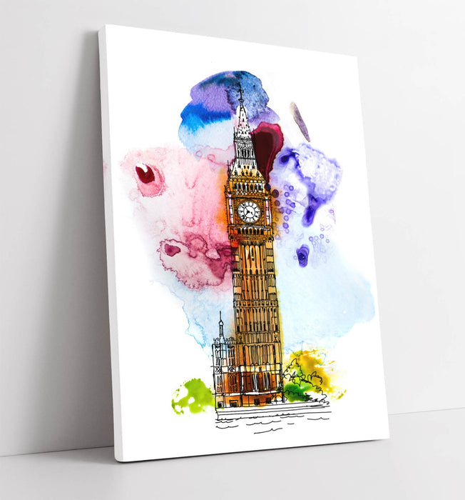 Big Ben Canvas Art - London Wall Decor | Handmade Watercolour Canvas Print