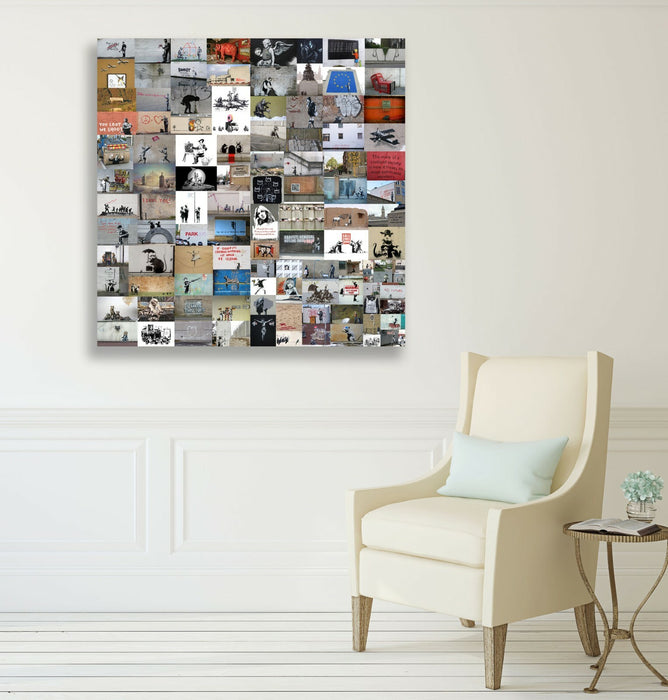 BANKSY COLLAGE MONTAGE CANVAS WALL ART PICTURE PRINT SQUARE XL