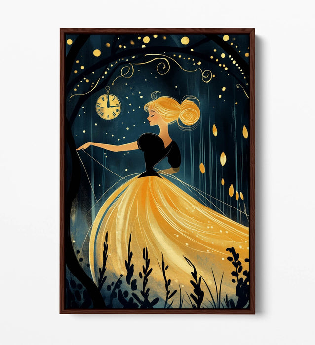 Kids Canvas Wall Art - Gold Cinderella Print With Float Effect & Premium Frame
