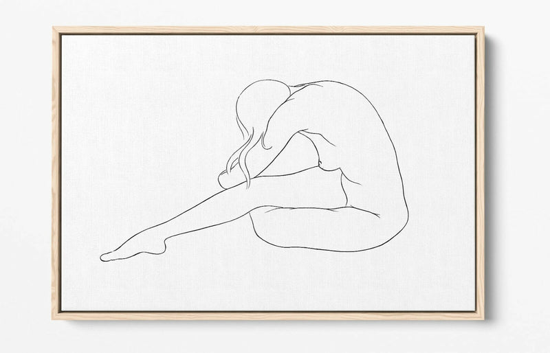 Nude Line Art Canvas - Blue Woman Line Drawing | Float Effect Wall Art