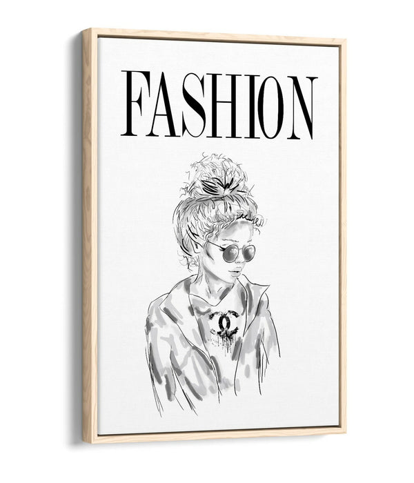 Canvas Wall Art - Fashion Girl Coco | Float Effect Black & White Print