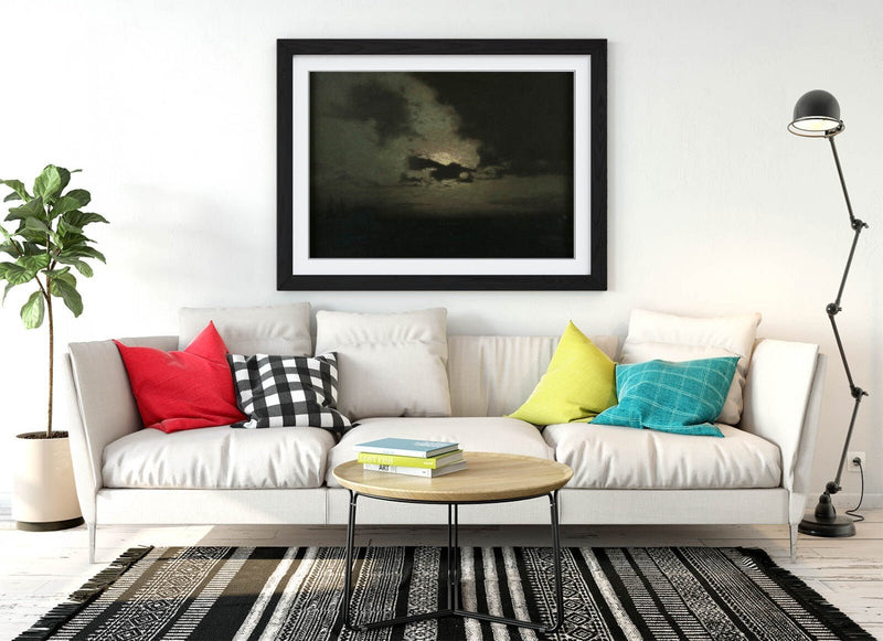 Framed Wall Art Poster - L Birge Harrison The Hidden Moon Painting in Woodgrain Frame