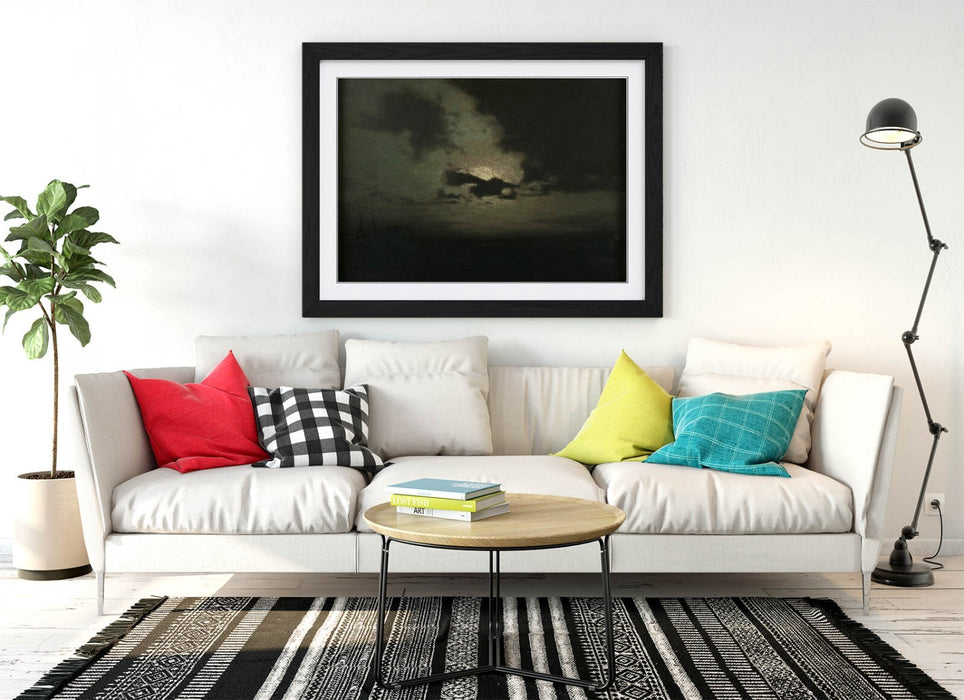 Framed Wall Art Poster - L Birge Harrison The Hidden Moon Painting in Woodgrain Frame