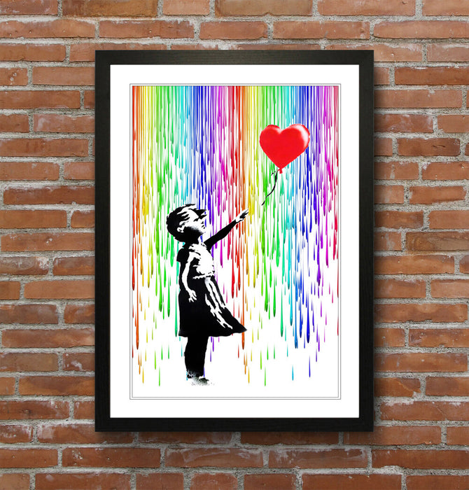 BALLOON GIRL RAIN CANVAS WALL ART PRINT ARTWORK FRAMED POSTER NOT BANKSY