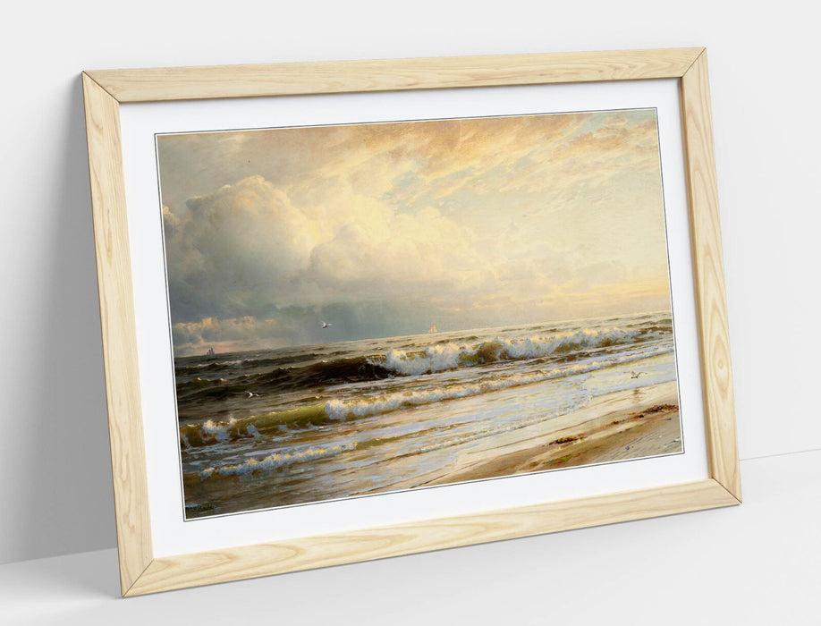 Framed Wall Art - Rockaway Beach Print on Matte Paper Poster with Woodgrain Frame