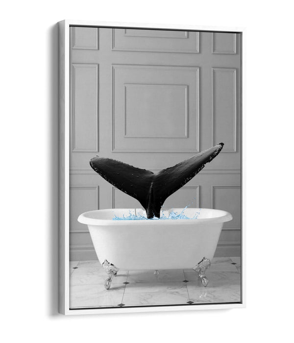 WHALE IN BATHTUB -QUIRKY BATHROOM FLOAT EFFECT CANVAS WALL ART PIC PRINT