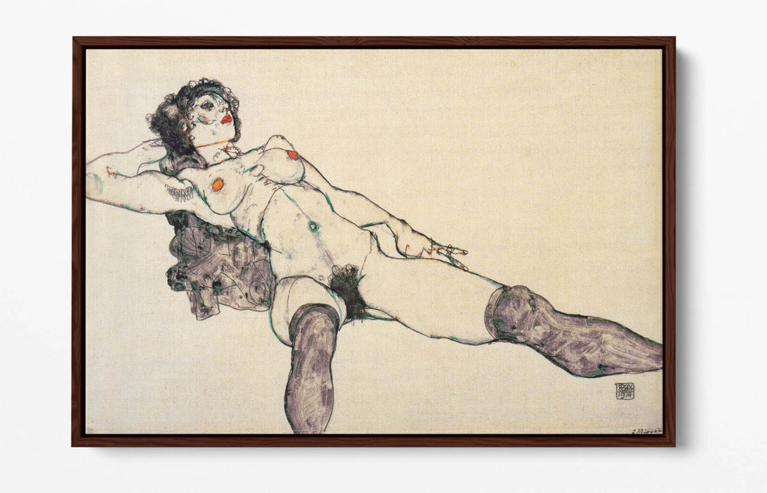 Canvas Wall Art - Egon Schiele Lying Female Nude | Float Effect Canvas Print