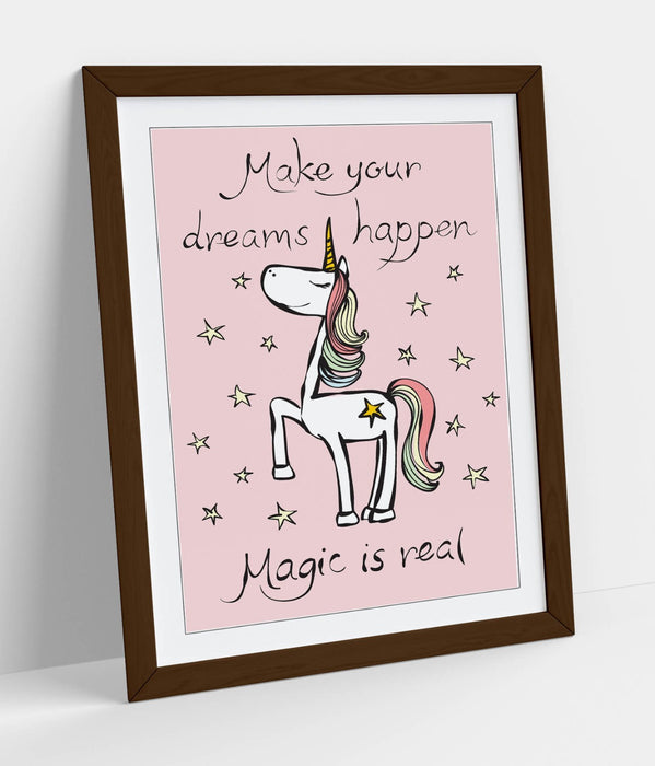 Pink Unicorn Poster - Cute Kids Wall Art | Framed Art Print With Matte Paper