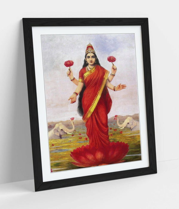 Framed Wall Art - Raja Ravi Varma Print Featuring Goddess Lakshmi, Ready To Hang