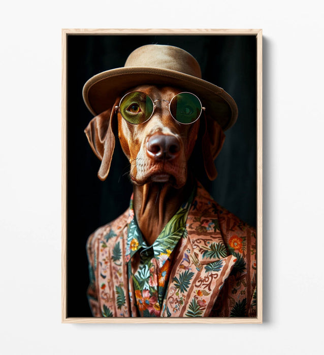 Funky Dog Canvas Art - Float Effect Canvas Wall Decor With Suit And Sunglasses