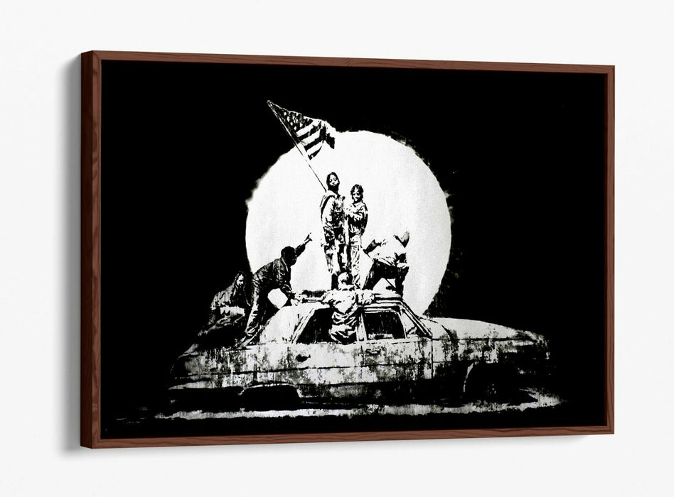BANKSY FLAGS -FLOAT EFFECT CANVAS WALL ART PIC PRINT- BLACK & WHITE