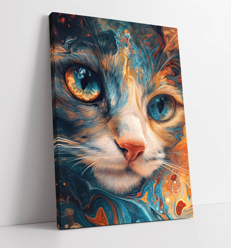 Cat Canvas Wall Art - Multi Colour Canvas Print UK | Vibrant Handmade Bedroom Wall Decor