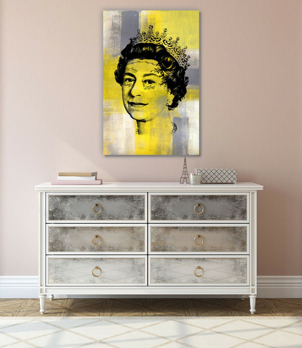 Post Malone Canvas Art - Queen Tattoo Artwork On Yellow Mustard Grey Canvas Print