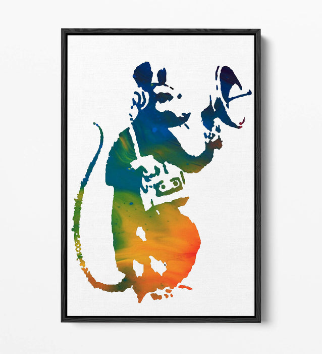 BANKSY, RADAR RAT RAINBOW ART -FLOAT EFFECT CANVAS WALL ART PRINT