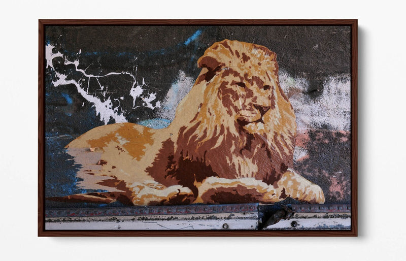 Canvas Wall Art - Laying Lion Graffiti Bedroom Print | Handmade Float Effect