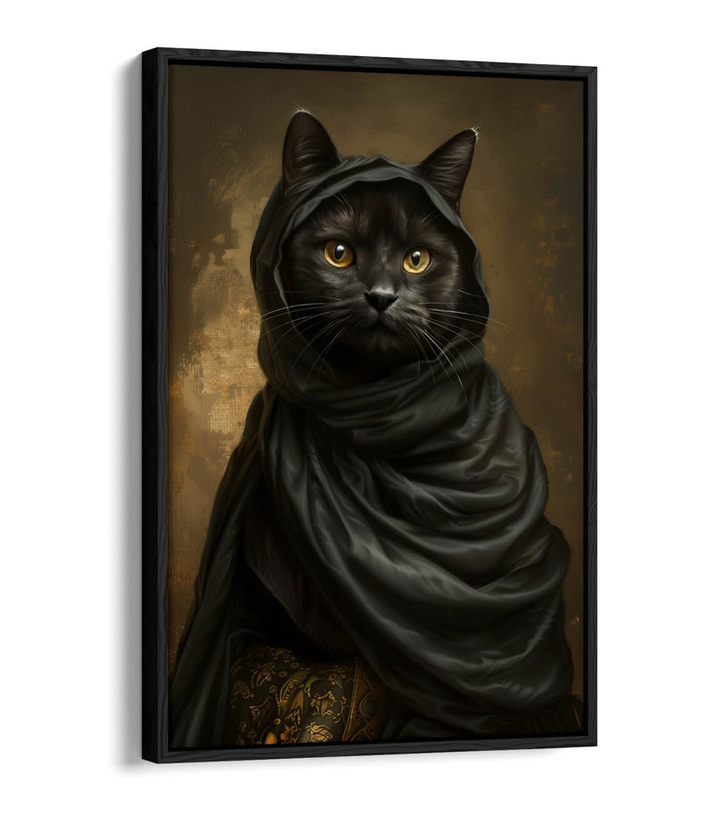 Black Cat Canvas Art - Contemporary Float Effect Canvas Wall Decor Print