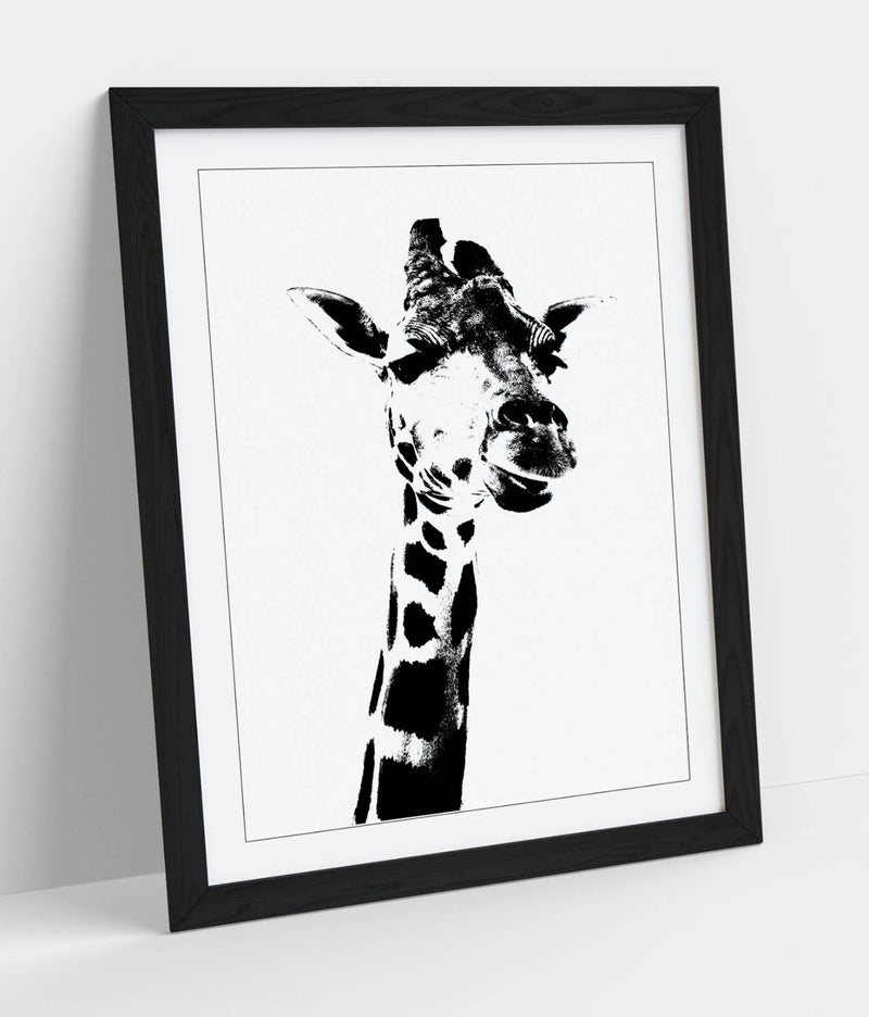 Black White Animal Stencil Giraffe Wall Art Print - Handmade UK Frame