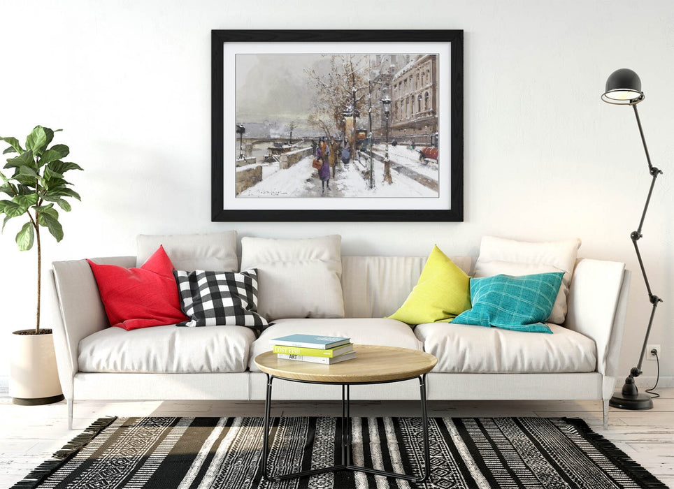 Framed Art Poster – Eugene Galien-Laloue Paris Print | Matte Paper, Natural Wood Frame