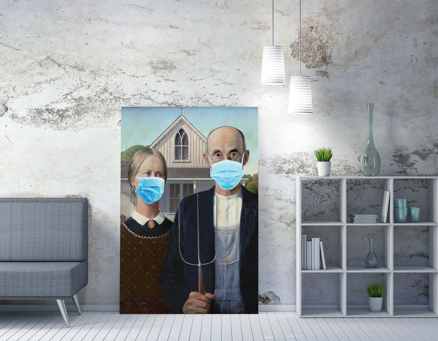 Canvas Wall Art Print – American Gothic Banksy Face Masks on 30mm Deep Frame