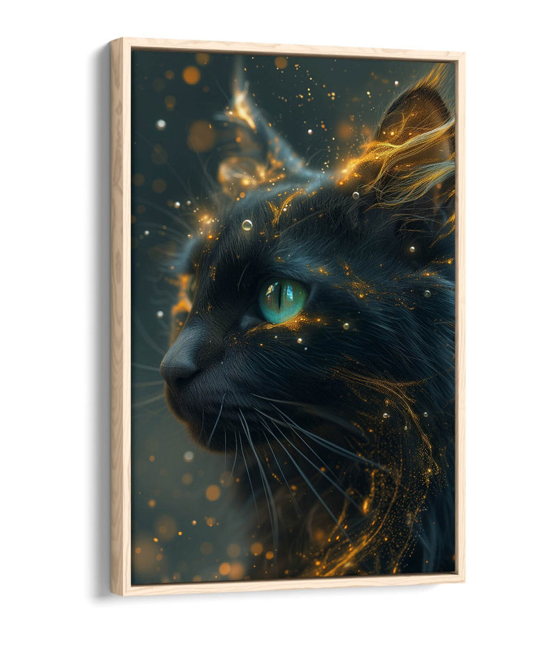 Black Cat Canvas Art – Glowing Cat Wall Art With Float Effect Canvas Print