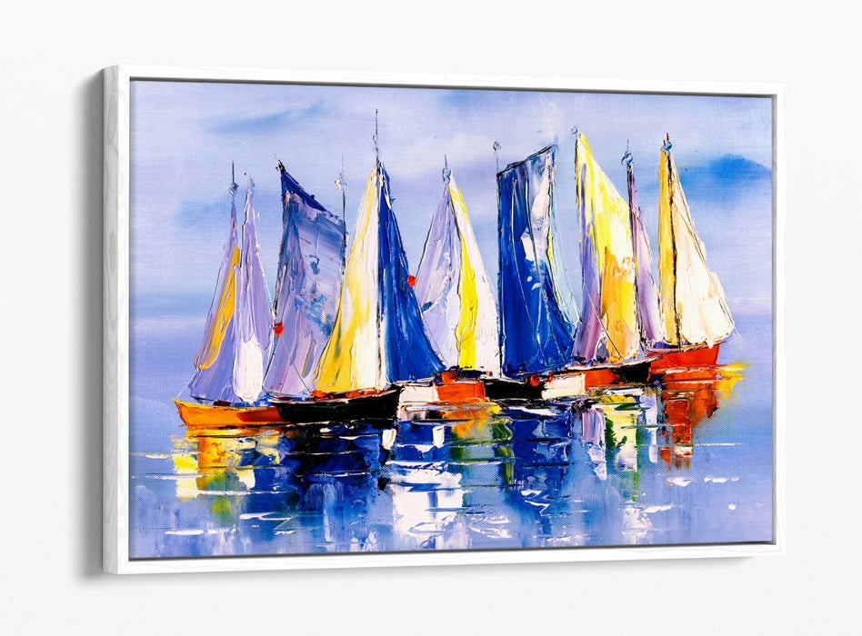 Sailing Boats Canvas Art - Nautical Seascape Wall Decor With Float Effect Frame