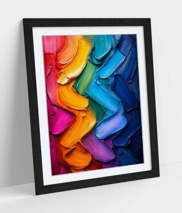 Framed Wall Art – Multi Colour Paint Brush Strokes Poster Print with High Quality Frame